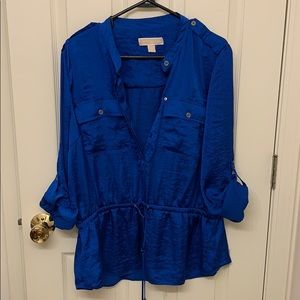 Michael Kors Royal Blue Half Button up Blouse XL